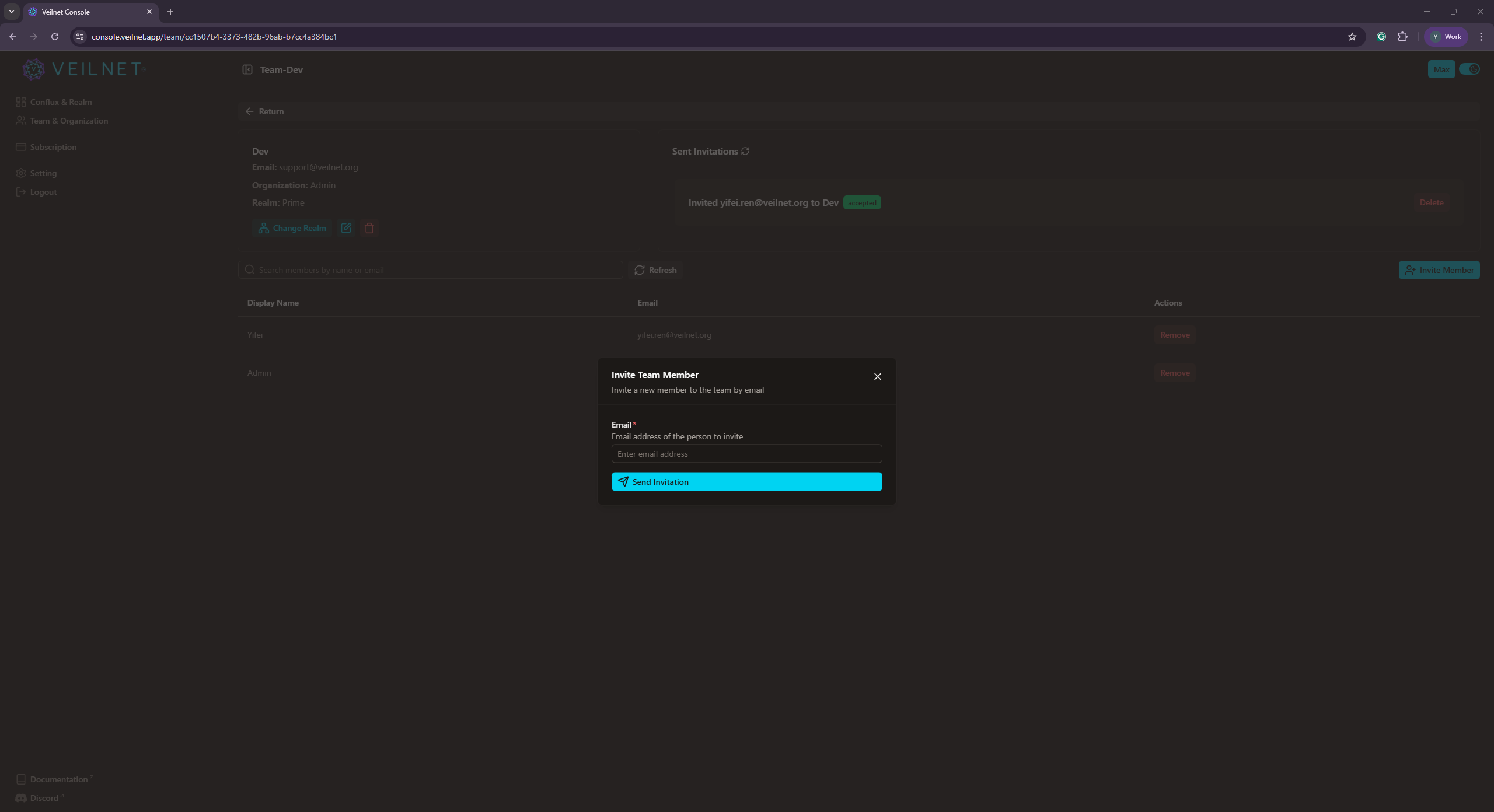 Invite a User to a Team