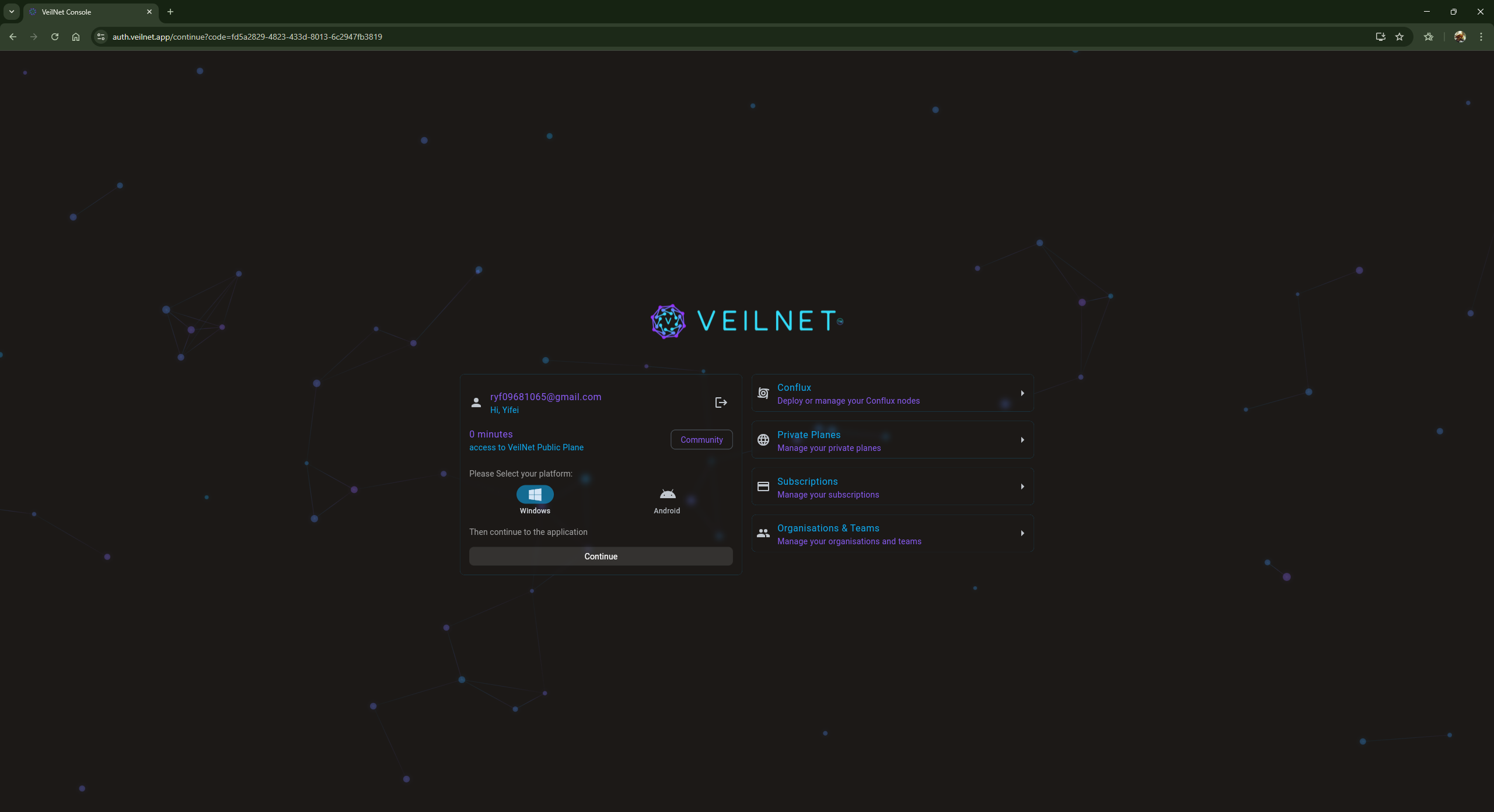 Central navigation page