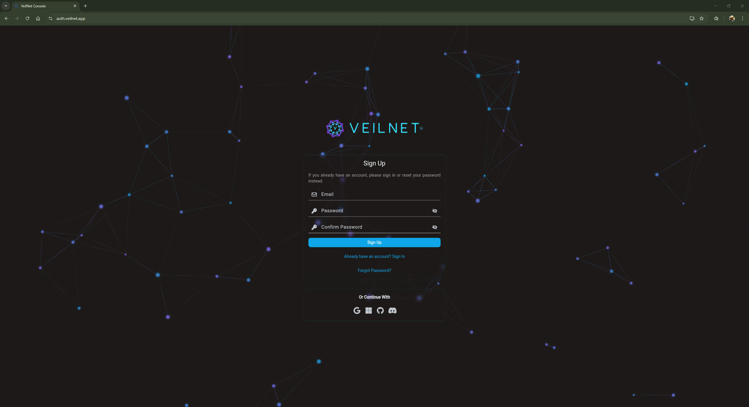 Sign up for VeilNet