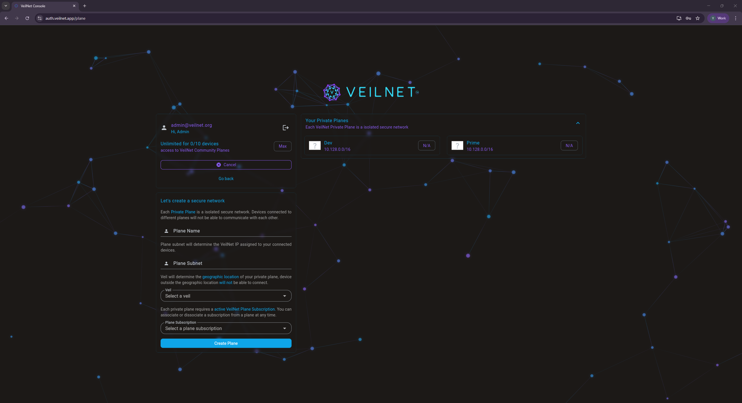 Create Private Plane