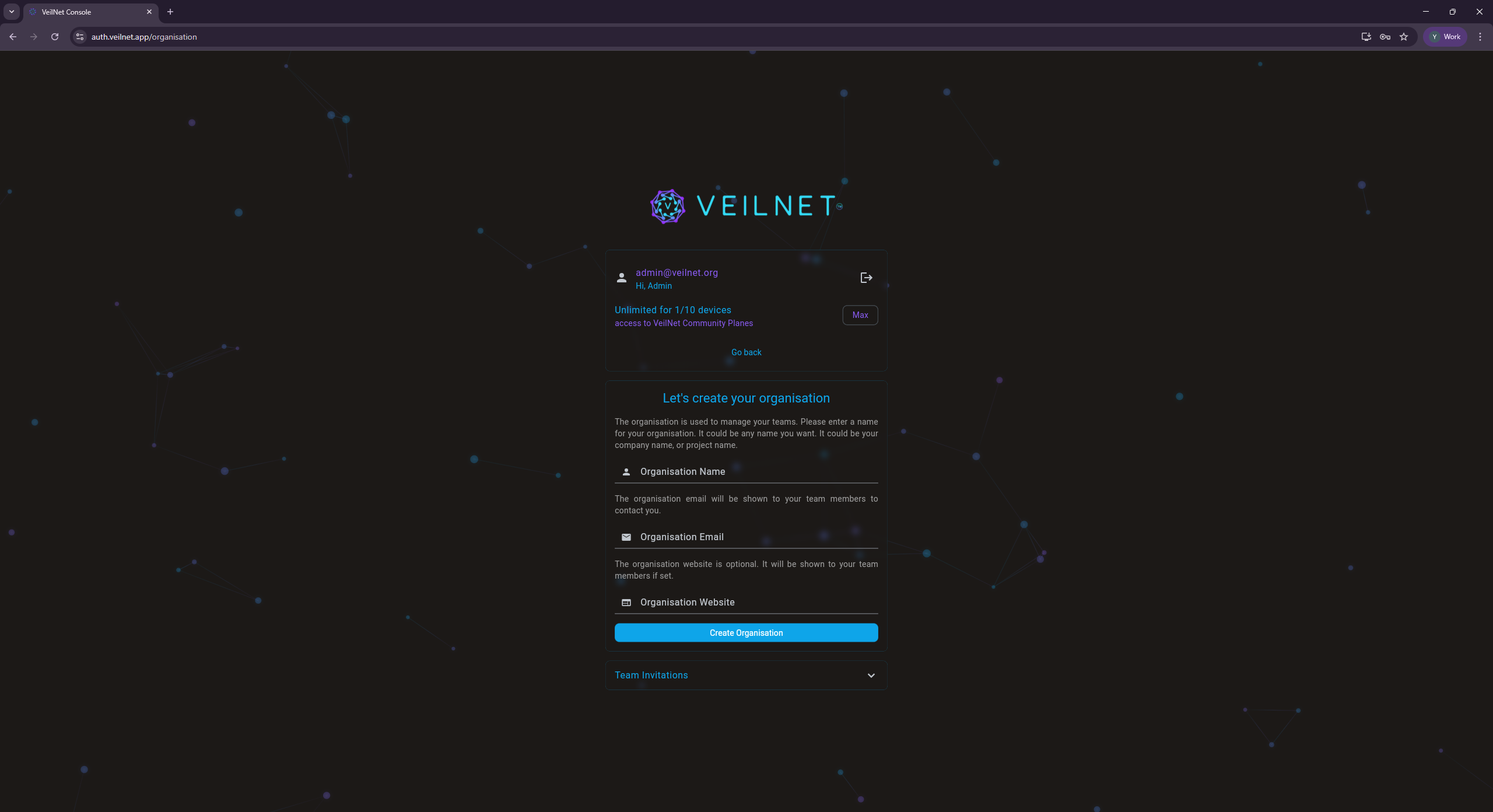 Create a Organisation